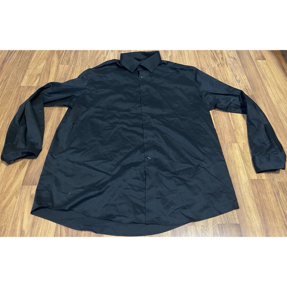 Van Heusen Dress Shirt Mens XL 17.5 34/35 Black Flex Stretch Non Iron LS Regular